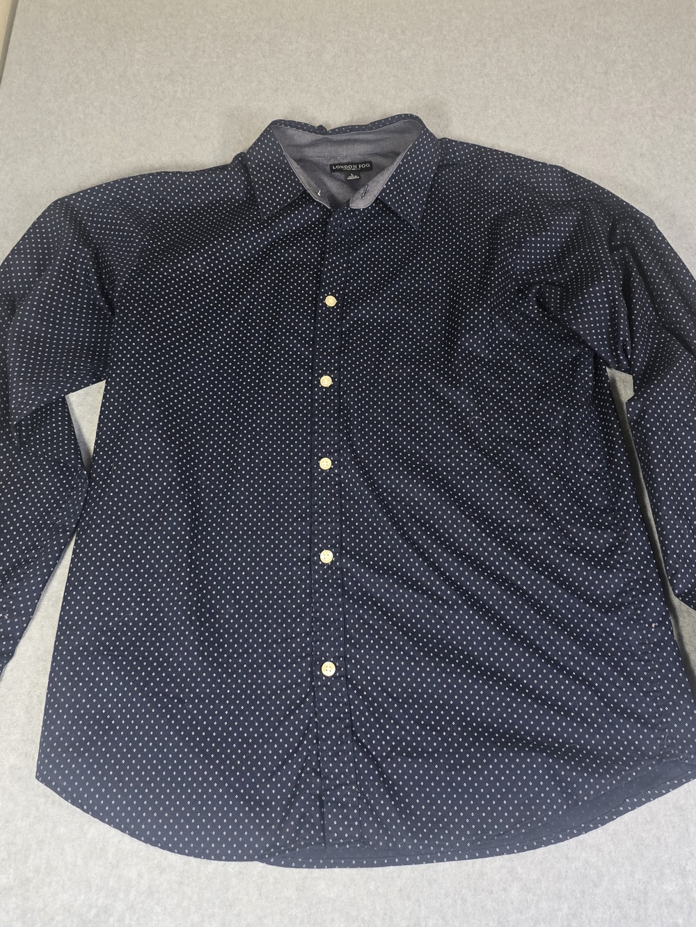 London Fog Navy and White Micro Dot Button-Down Shirt